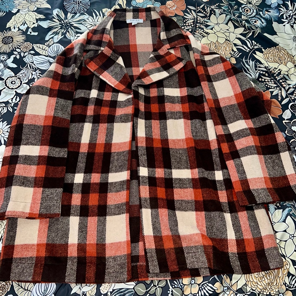 Talbots Checkered Cape - Red, Black, Cream